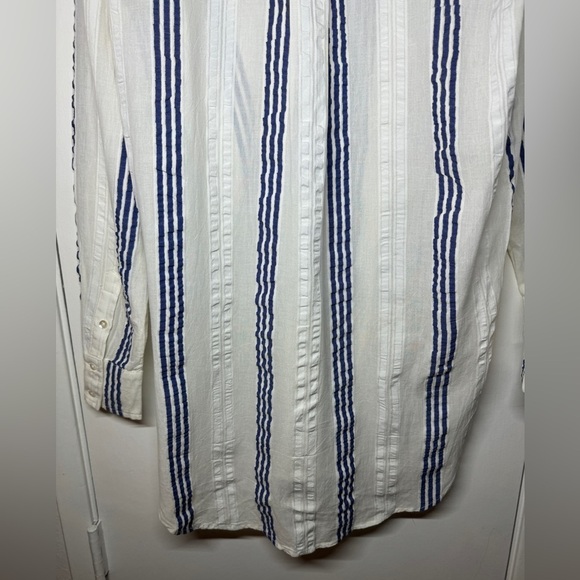 Boden Navy Blue White Striped Textured Longline Button Shirt Tunic Top Size 4 - Picture 11 of 14
